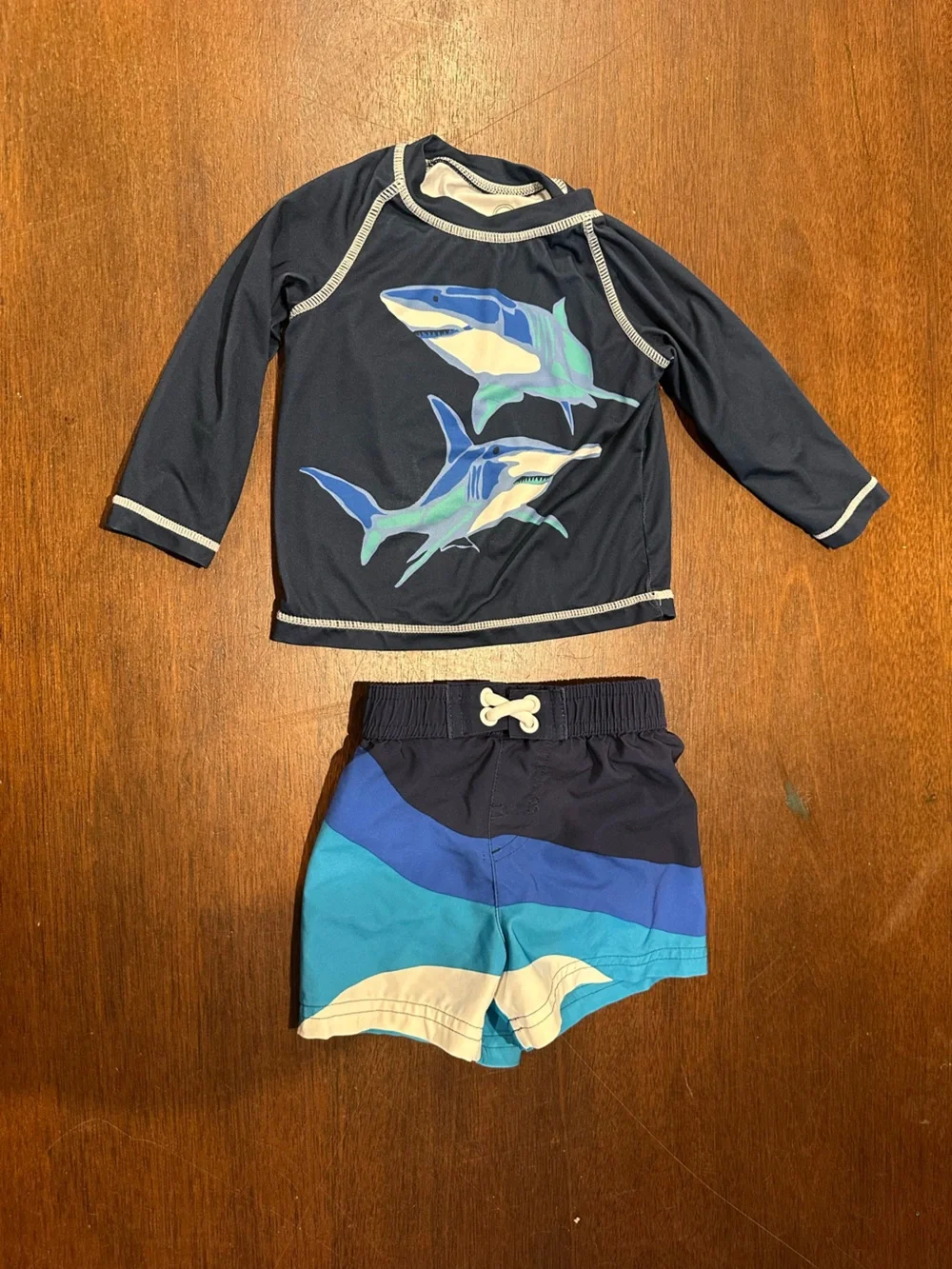 Navy Kids Rash Guard Set with Shark Graphic